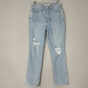 Madewell Womens Jeans 27 Blue The Perfect Vintage Straight Distressed Knee Denim